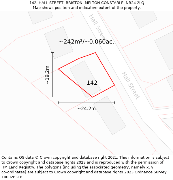 142, HALL STREET, BRISTON, MELTON CONSTABLE, NR24 2LQ: Plot and title map