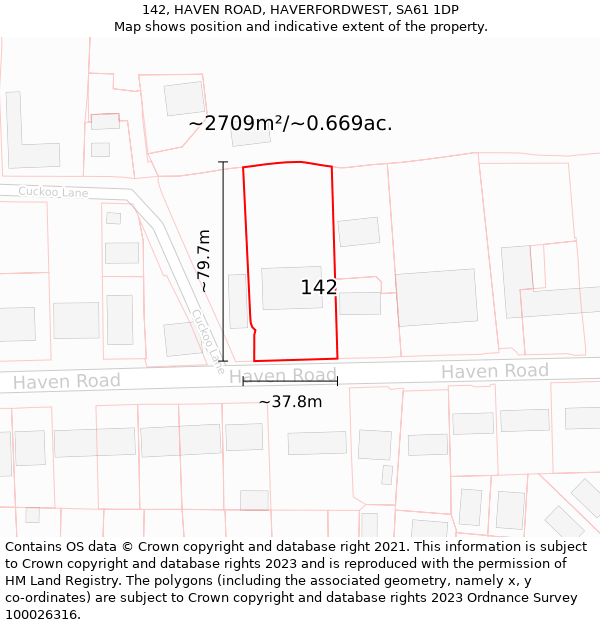 142, HAVEN ROAD, HAVERFORDWEST, SA61 1DP: Plot and title map