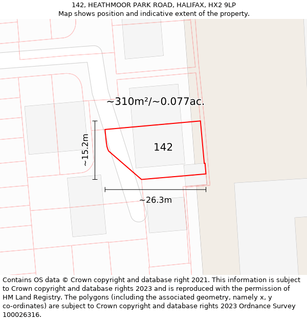 142, HEATHMOOR PARK ROAD, HALIFAX, HX2 9LP: Plot and title map