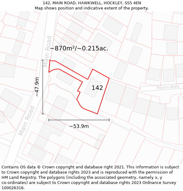 142, MAIN ROAD, HAWKWELL, HOCKLEY, SS5 4EN: Plot and title map