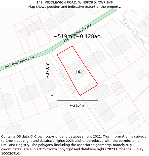 142, MIDDLEWICH ROAD, WINSFORD, CW7 3NP: Plot and title map