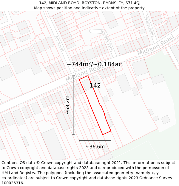 142, MIDLAND ROAD, ROYSTON, BARNSLEY, S71 4QJ: Plot and title map