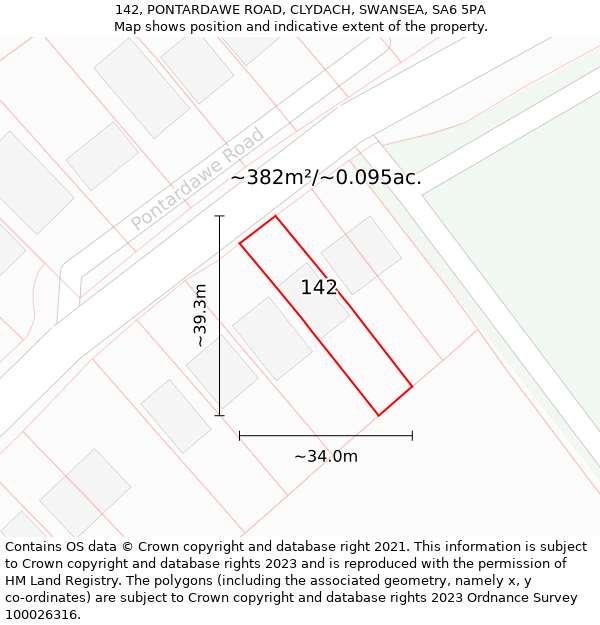 142, PONTARDAWE ROAD, CLYDACH, SWANSEA, SA6 5PA: Plot and title map