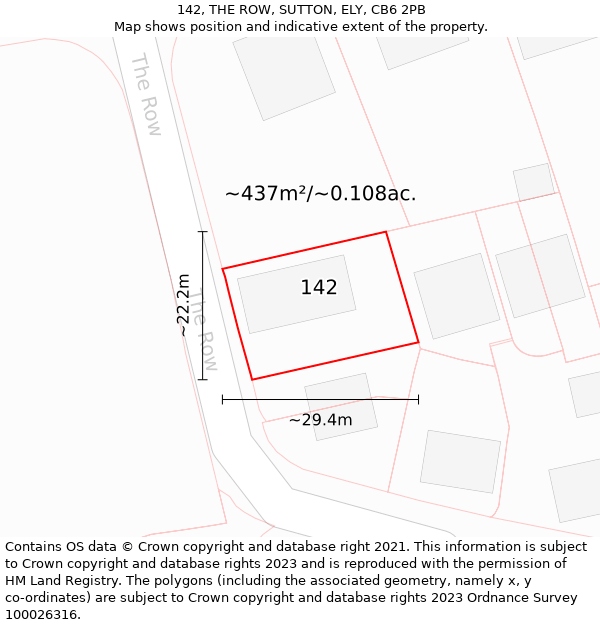 142, THE ROW, SUTTON, ELY, CB6 2PB: Plot and title map