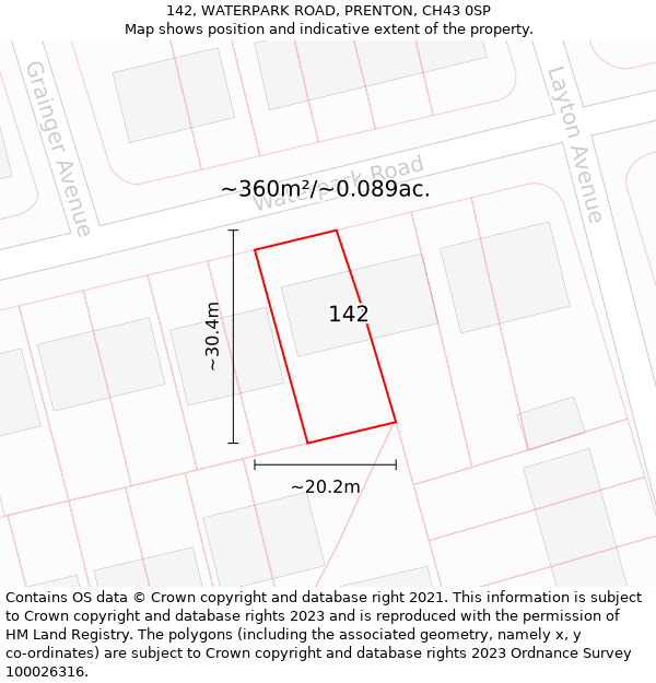 142, WATERPARK ROAD, PRENTON, CH43 0SP: Plot and title map