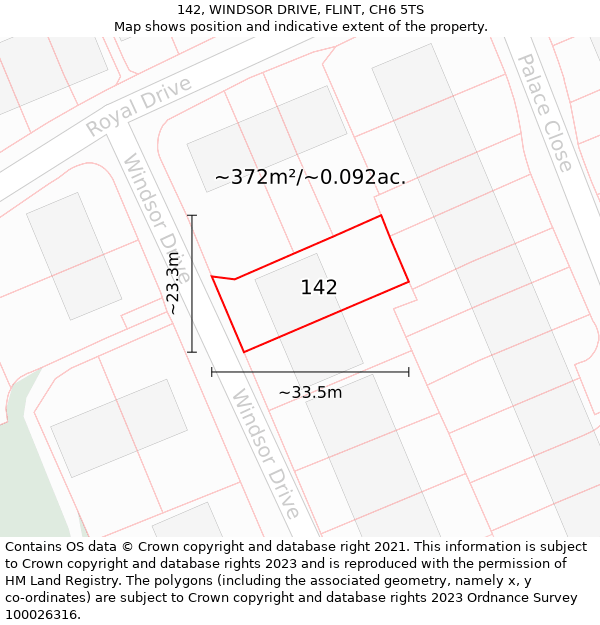 142, WINDSOR DRIVE, FLINT, CH6 5TS: Plot and title map