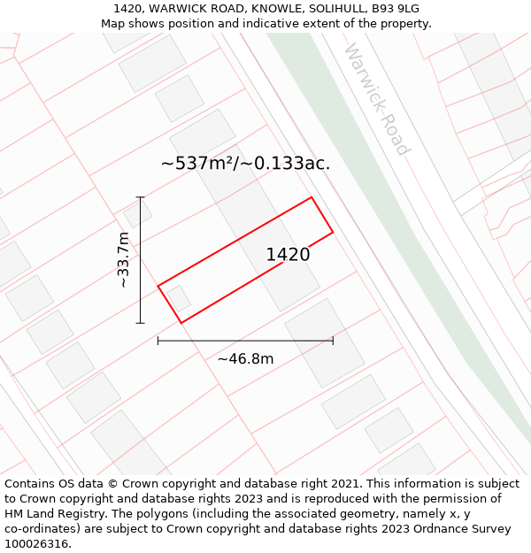 1420, WARWICK ROAD, KNOWLE, SOLIHULL, B93 9LG: Plot and title map