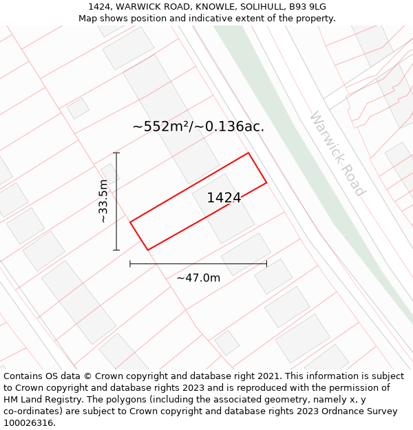 1424, WARWICK ROAD, KNOWLE, SOLIHULL, B93 9LG: Plot and title map