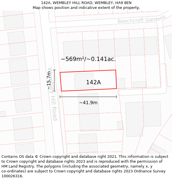 142A, WEMBLEY HILL ROAD, WEMBLEY, HA9 8EN: Plot and title map