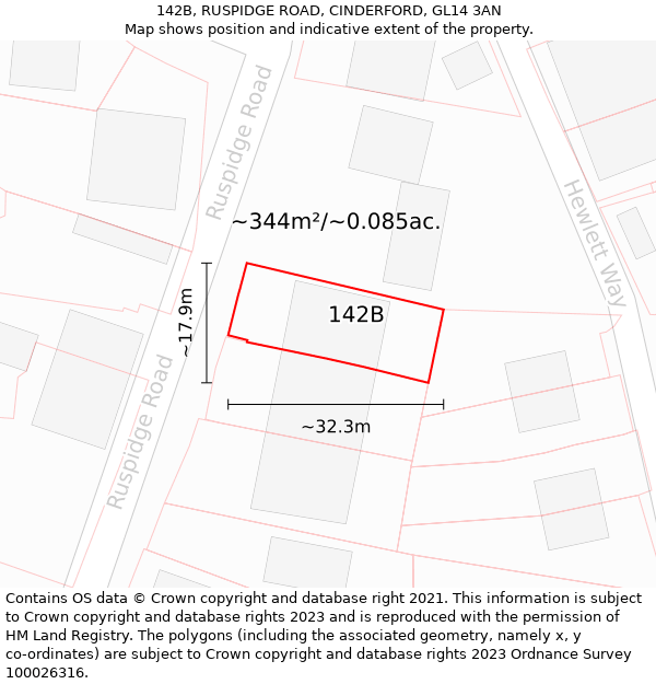 142B, RUSPIDGE ROAD, CINDERFORD, GL14 3AN: Plot and title map