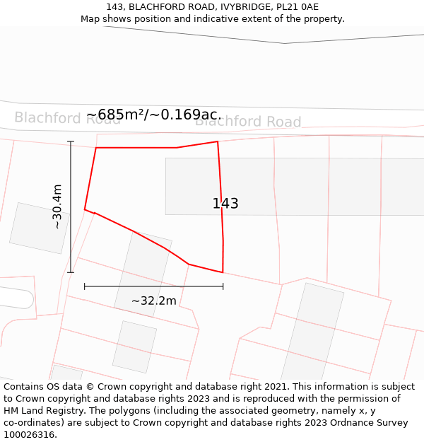 143, BLACHFORD ROAD, IVYBRIDGE, PL21 0AE: Plot and title map