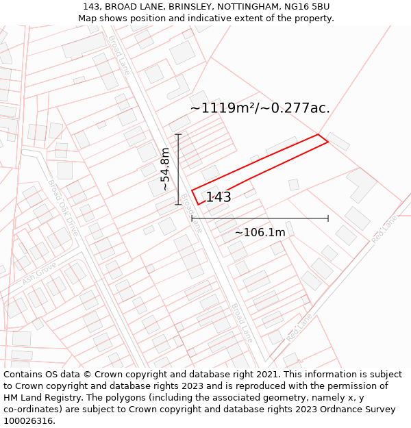 143, BROAD LANE, BRINSLEY, NOTTINGHAM, NG16 5BU: Plot and title map