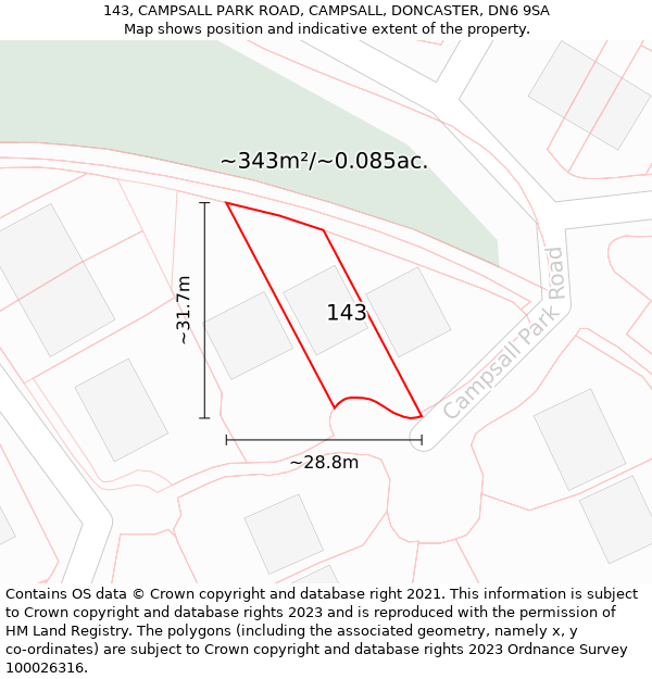 143, CAMPSALL PARK ROAD, CAMPSALL, DONCASTER, DN6 9SA: Plot and title map