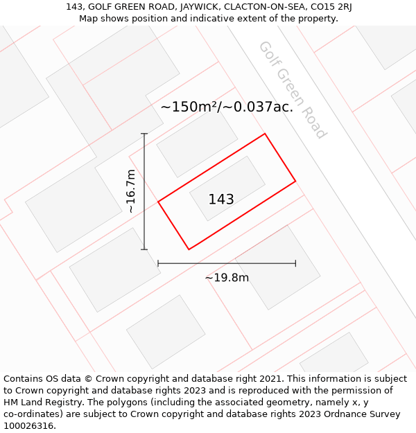 143, GOLF GREEN ROAD, JAYWICK, CLACTON-ON-SEA, CO15 2RJ: Plot and title map