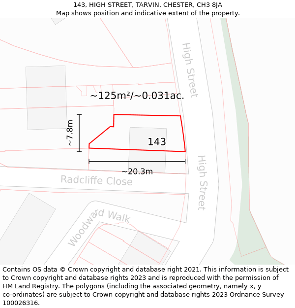 143, HIGH STREET, TARVIN, CHESTER, CH3 8JA: Plot and title map