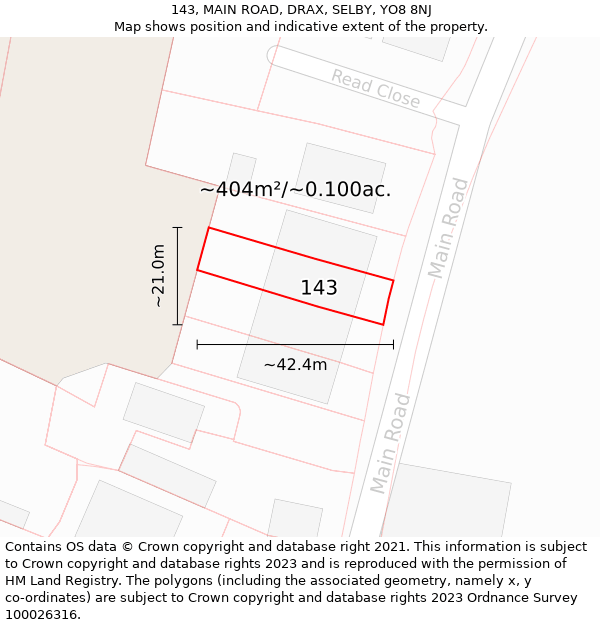 143, MAIN ROAD, DRAX, SELBY, YO8 8NJ: Plot and title map