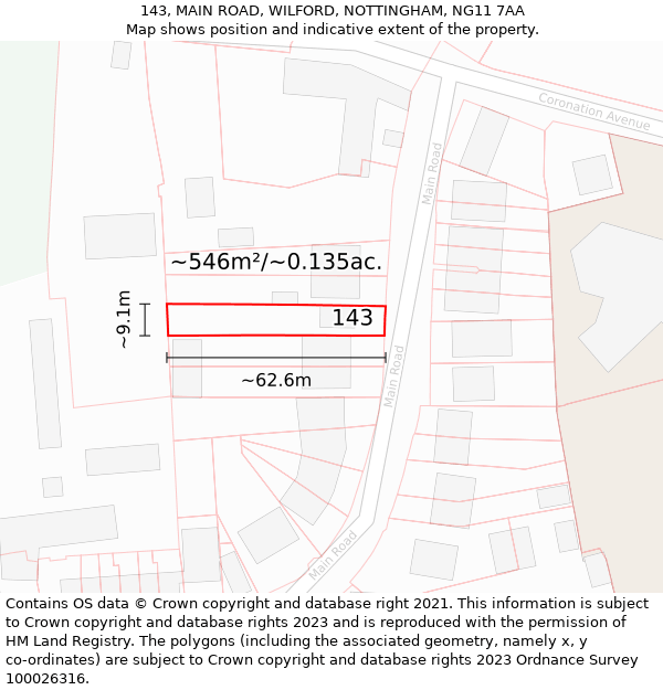 143, MAIN ROAD, WILFORD, NOTTINGHAM, NG11 7AA: Plot and title map