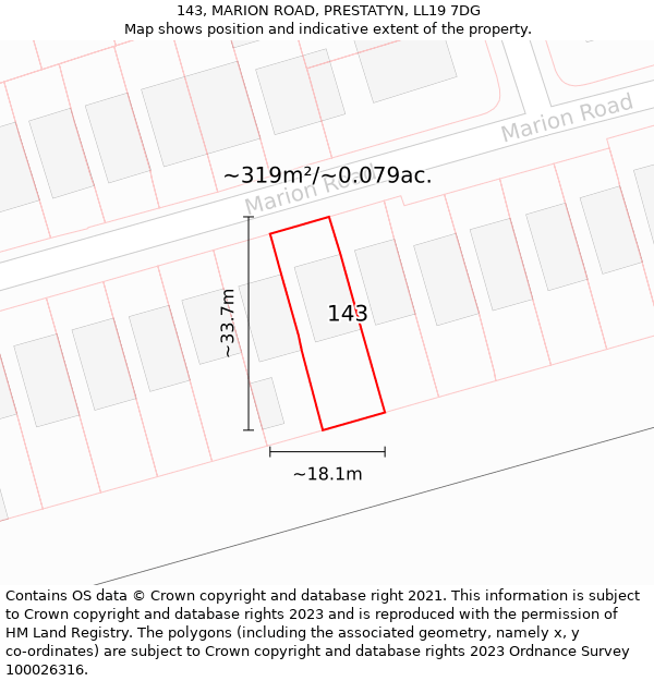 143, MARION ROAD, PRESTATYN, LL19 7DG: Plot and title map