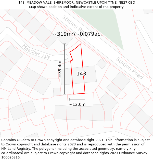 143, MEADOW VALE, SHIREMOOR, NEWCASTLE UPON TYNE, NE27 0BD: Plot and title map