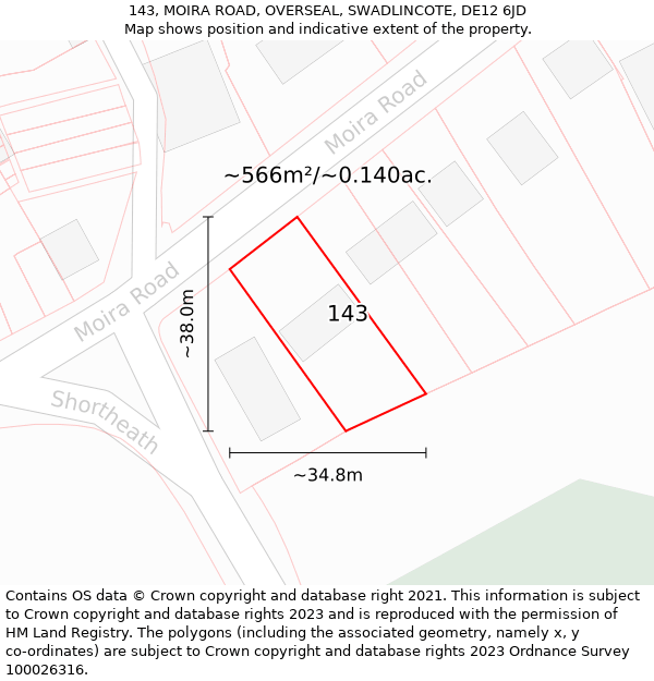 143, MOIRA ROAD, OVERSEAL, SWADLINCOTE, DE12 6JD: Plot and title map