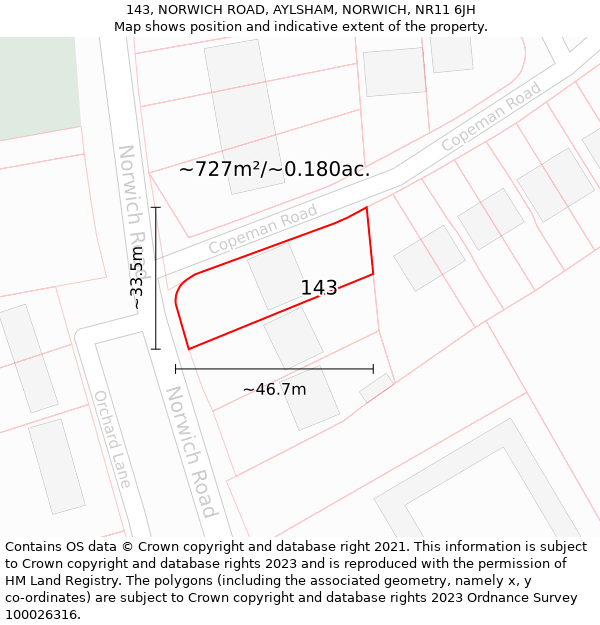 143, NORWICH ROAD, AYLSHAM, NORWICH, NR11 6JH: Plot and title map