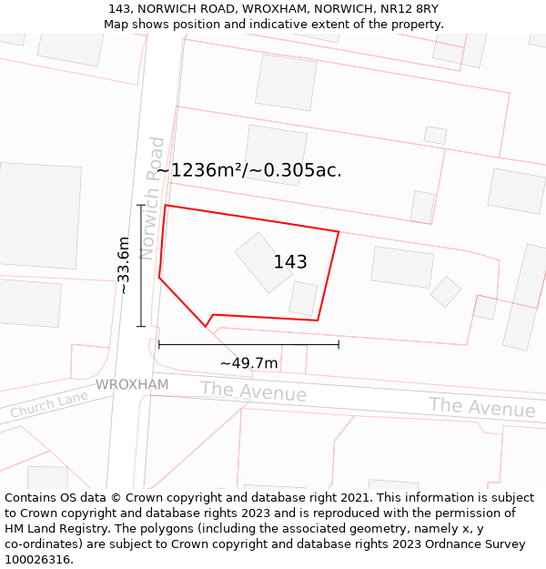 143, NORWICH ROAD, WROXHAM, NORWICH, NR12 8RY: Plot and title map