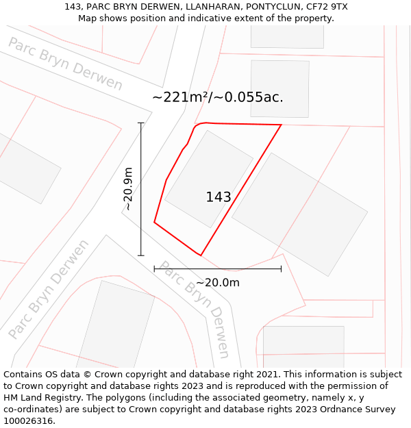 143, PARC BRYN DERWEN, LLANHARAN, PONTYCLUN, CF72 9TX: Plot and title map