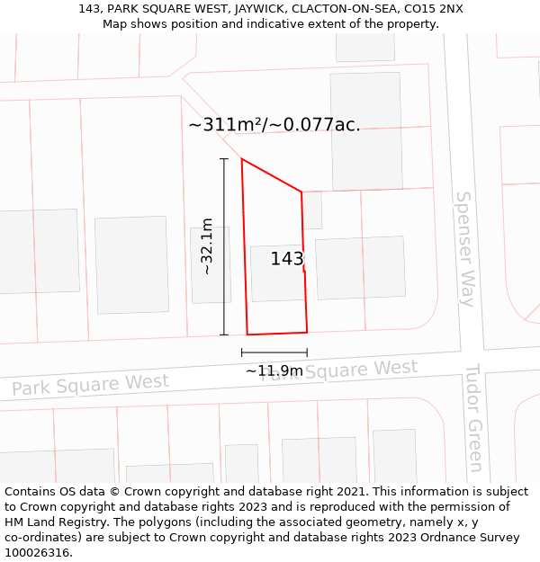 143, PARK SQUARE WEST, JAYWICK, CLACTON-ON-SEA, CO15 2NX: Plot and title map