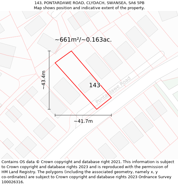 143, PONTARDAWE ROAD, CLYDACH, SWANSEA, SA6 5PB: Plot and title map