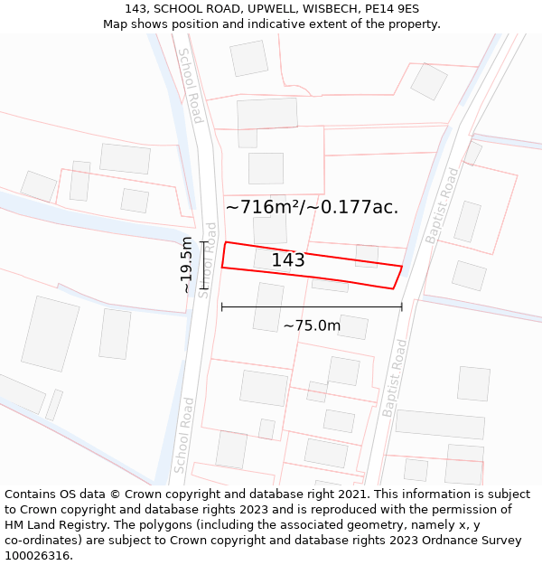 143, SCHOOL ROAD, UPWELL, WISBECH, PE14 9ES: Plot and title map