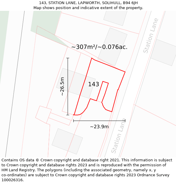 143, STATION LANE, LAPWORTH, SOLIHULL, B94 6JH: Plot and title map