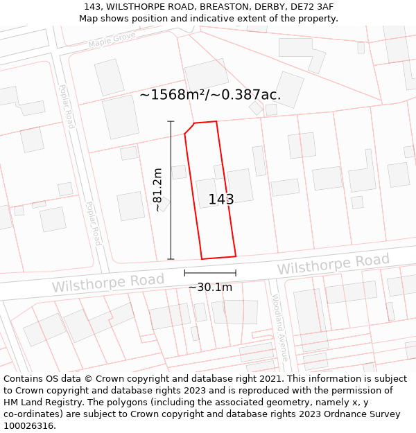 143, WILSTHORPE ROAD, BREASTON, DERBY, DE72 3AF: Plot and title map