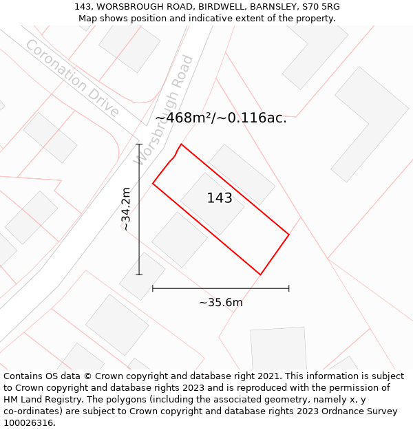 143, WORSBROUGH ROAD, BIRDWELL, BARNSLEY, S70 5RG: Plot and title map