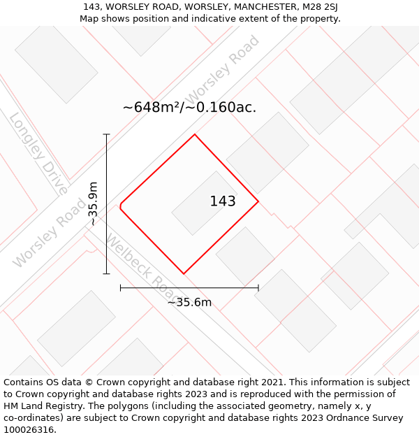 143, WORSLEY ROAD, WORSLEY, MANCHESTER, M28 2SJ: Plot and title map