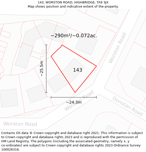 143, WORSTON ROAD, HIGHBRIDGE, TA9 3JX: Plot and title map