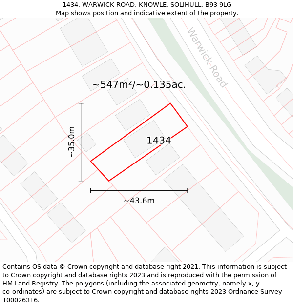 1434, WARWICK ROAD, KNOWLE, SOLIHULL, B93 9LG: Plot and title map