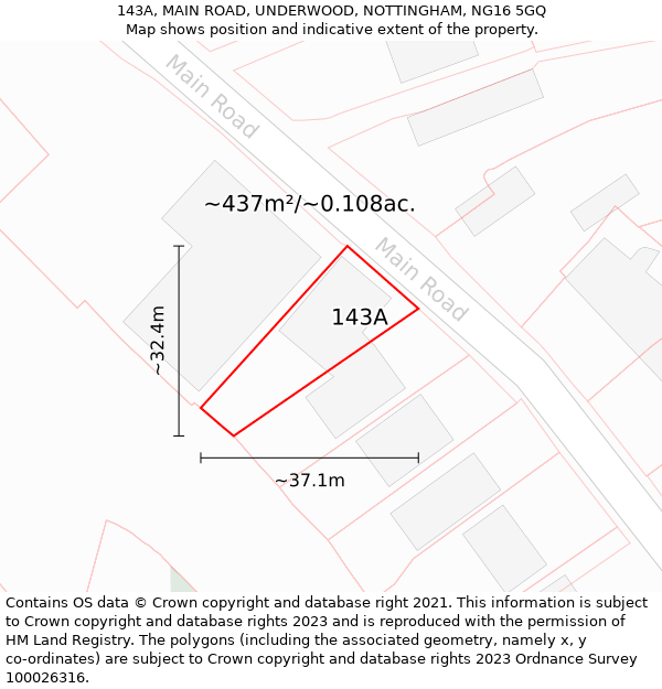 143A, MAIN ROAD, UNDERWOOD, NOTTINGHAM, NG16 5GQ: Plot and title map