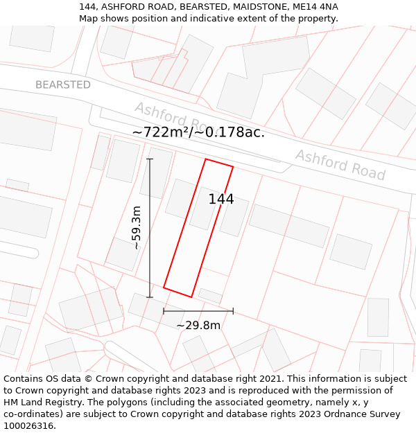 144, ASHFORD ROAD, BEARSTED, MAIDSTONE, ME14 4NA: Plot and title map