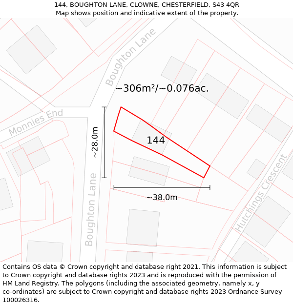 144, BOUGHTON LANE, CLOWNE, CHESTERFIELD, S43 4QR: Plot and title map