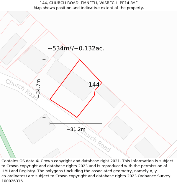 144, CHURCH ROAD, EMNETH, WISBECH, PE14 8AF: Plot and title map