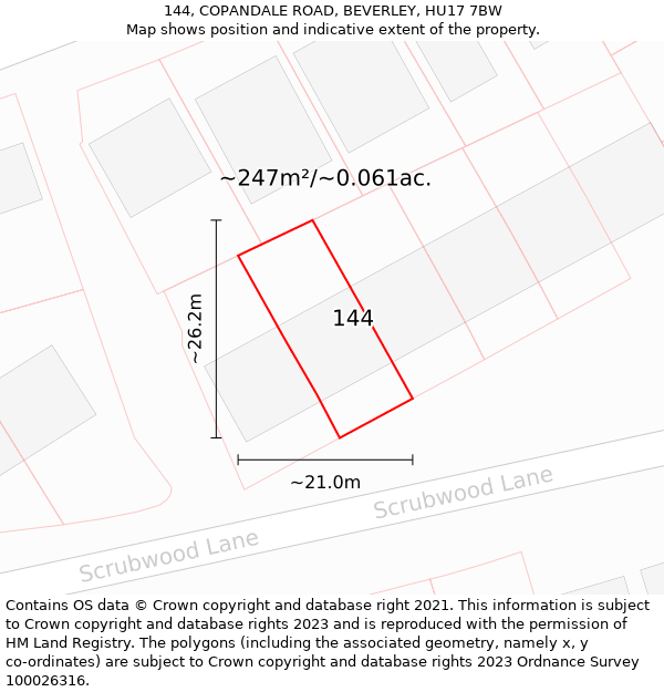 144, COPANDALE ROAD, BEVERLEY, HU17 7BW: Plot and title map