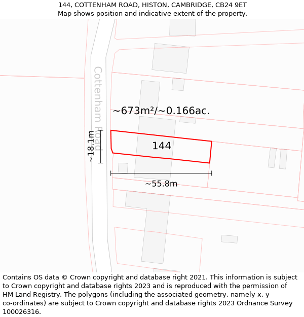 144, COTTENHAM ROAD, HISTON, CAMBRIDGE, CB24 9ET: Plot and title map