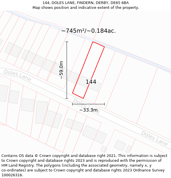 144, DOLES LANE, FINDERN, DERBY, DE65 6BA: Plot and title map