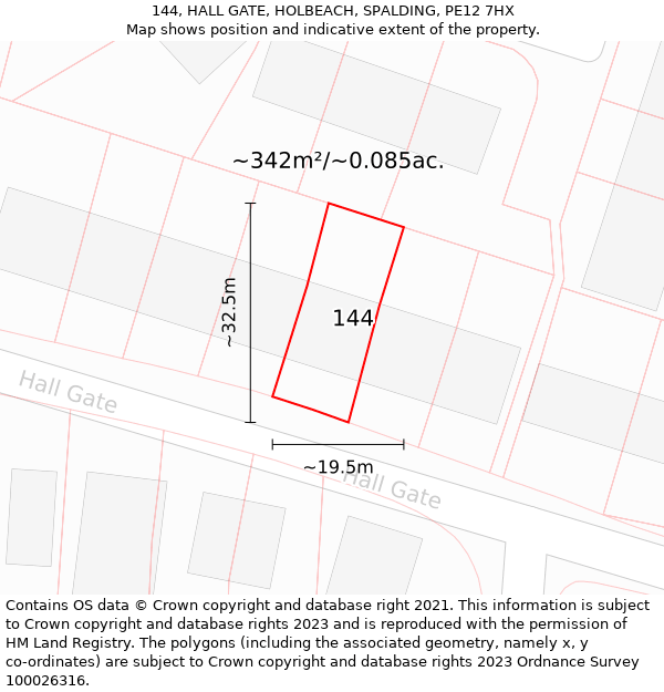 144, HALL GATE, HOLBEACH, SPALDING, PE12 7HX: Plot and title map