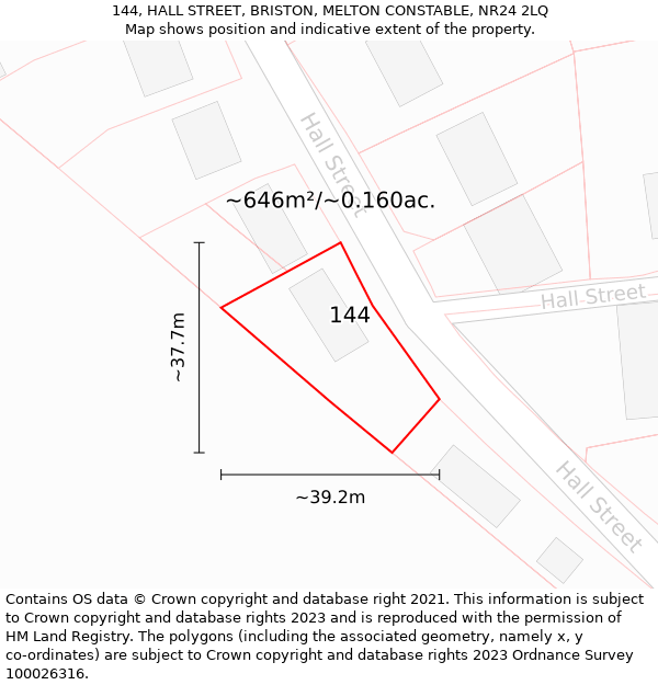 144, HALL STREET, BRISTON, MELTON CONSTABLE, NR24 2LQ: Plot and title map