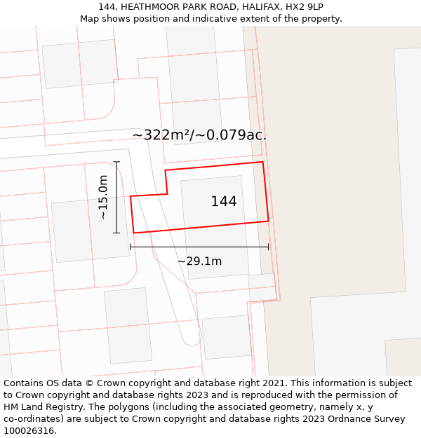 144, HEATHMOOR PARK ROAD, HALIFAX, HX2 9LP: Plot and title map