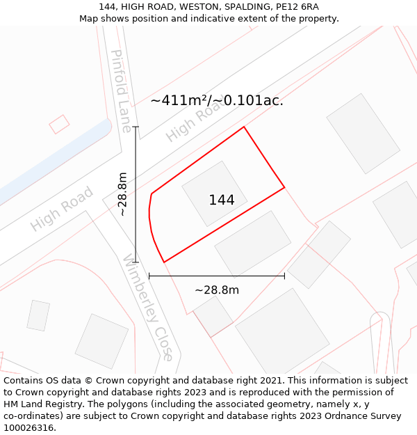144, HIGH ROAD, WESTON, SPALDING, PE12 6RA: Plot and title map
