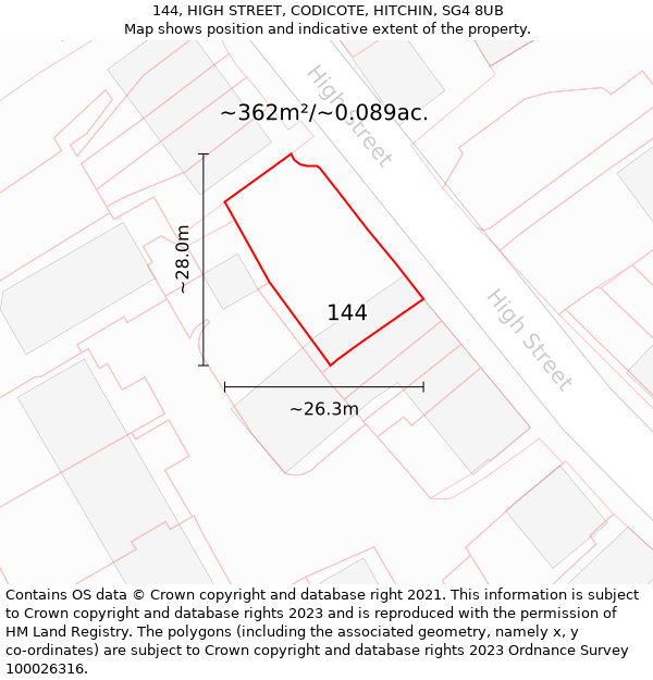 144, HIGH STREET, CODICOTE, HITCHIN, SG4 8UB: Plot and title map