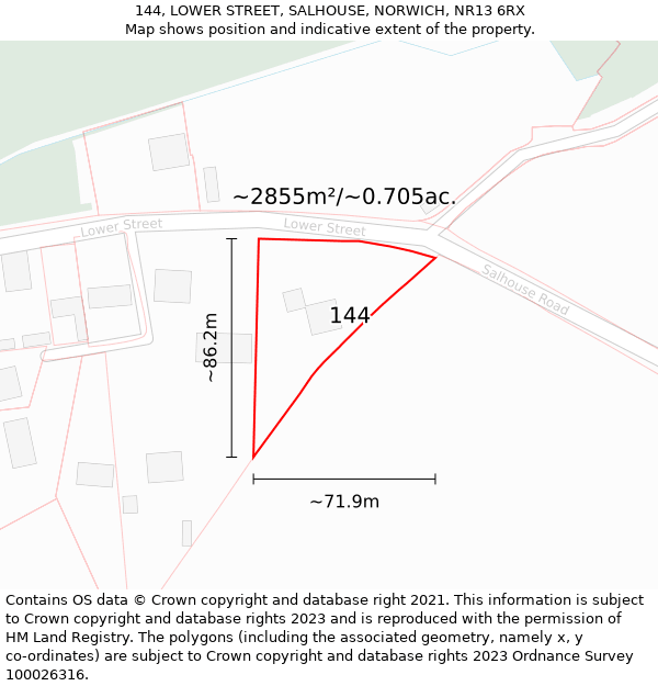 144, LOWER STREET, SALHOUSE, NORWICH, NR13 6RX: Plot and title map