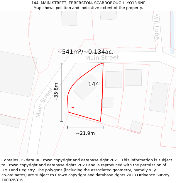 144, MAIN STREET, EBBERSTON, SCARBOROUGH, YO13 9NF: Plot and title map